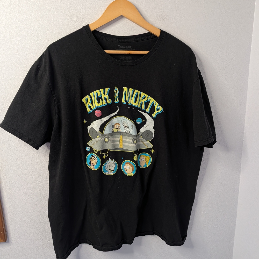 Rick and Morty‎ Graphic T-Shirt Black Cartoon Sci-Fi Tee Adult XXL